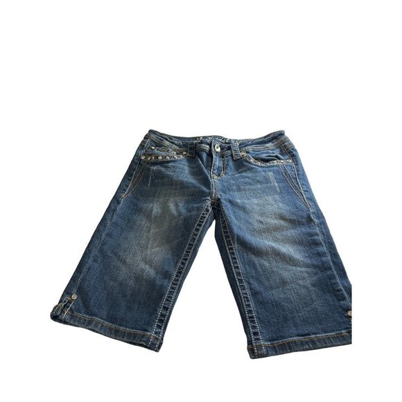 L.A. idol USA Pants - L.A. idol USA Womens Jrs Jean Rhinestone Studded Stretch Bermuda  Shorts Size 9